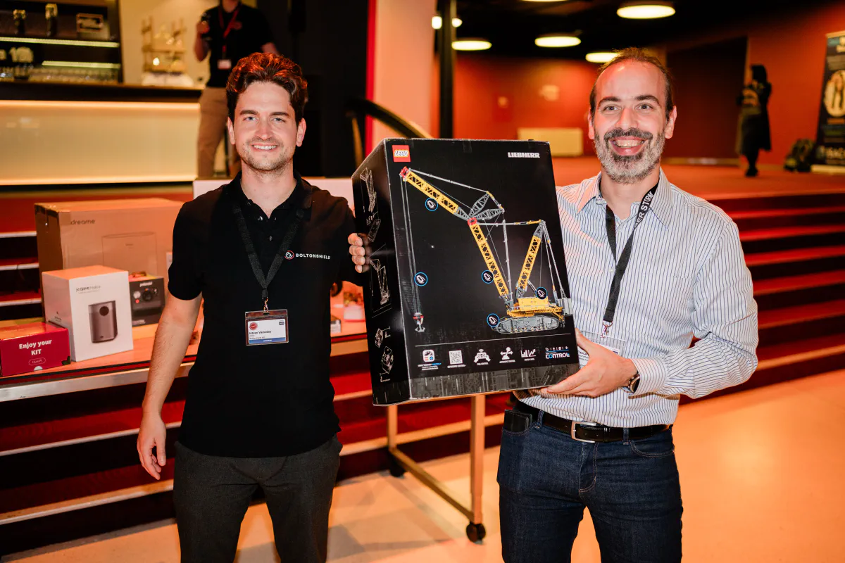 The Lego set is always the first prize to go in the Swiss Cyber Storm raffle – and Pascal Fouquet of the Swiss Pirate Party a very happy winner