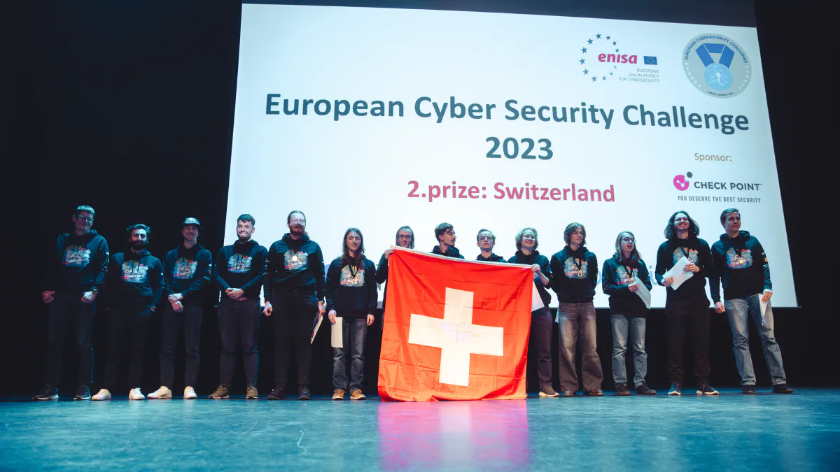Team Switzerland on stage receiving their price for winnig the second place at the European Cyber Security Challenge